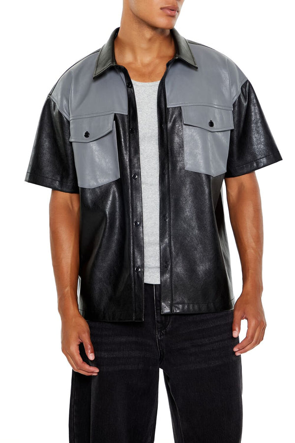 forever 21 Faux Leather Colorblock Shirt