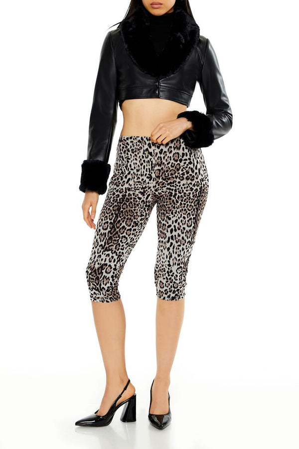 Forever 21 Faux Leather & Fur Cropped Jacket
