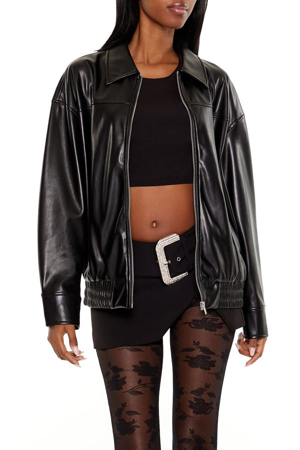 forever 21 Faux Leather Zip-Up Bomber Jacket