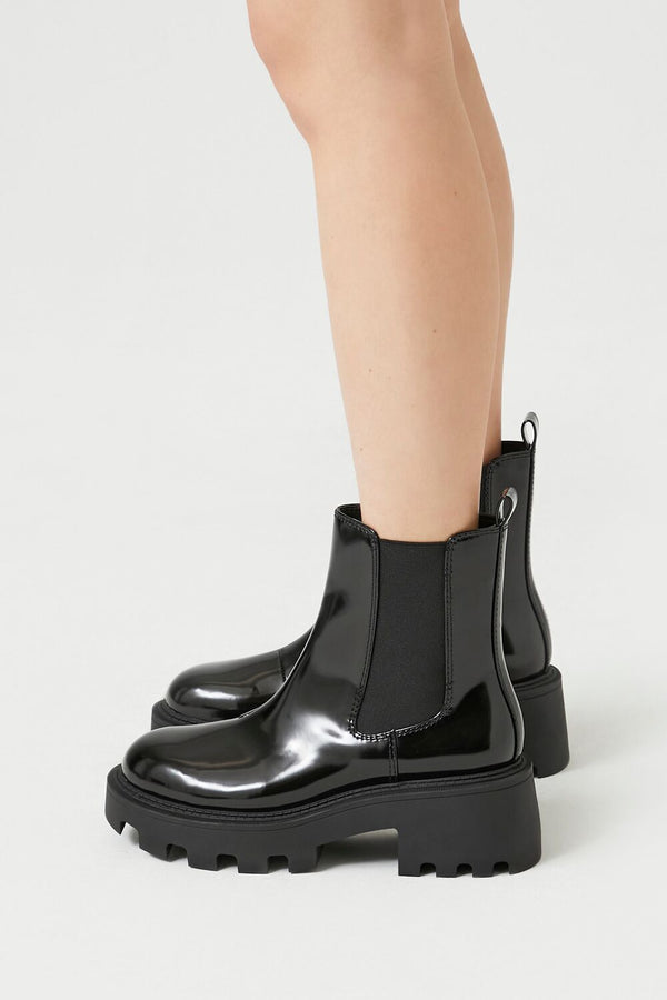 Forever 21 Faux Patent Leather Lug-Sole Booties