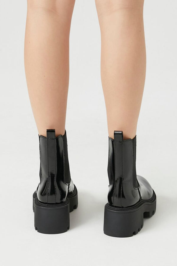 Forever 21 Faux Patent Leather Lug-Sole Booties