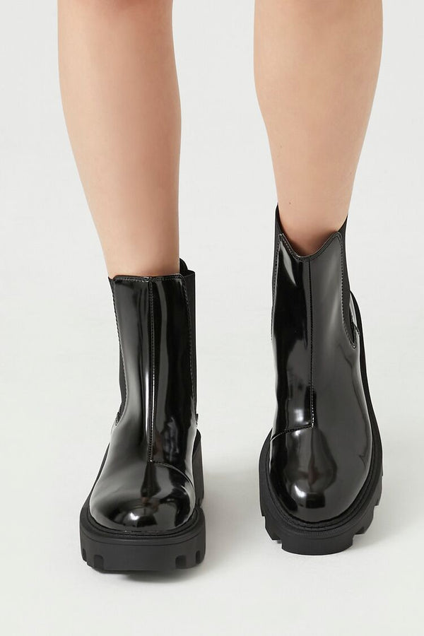 Forever 21 Faux Patent Leather Lug-Sole Booties