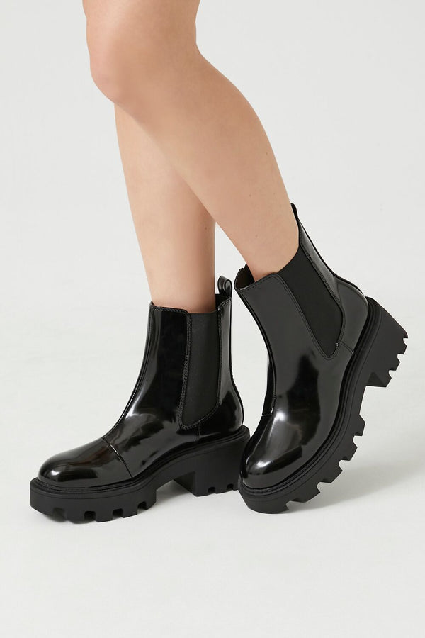 forever 21 Faux Patent Leather Lug-Sole Booties