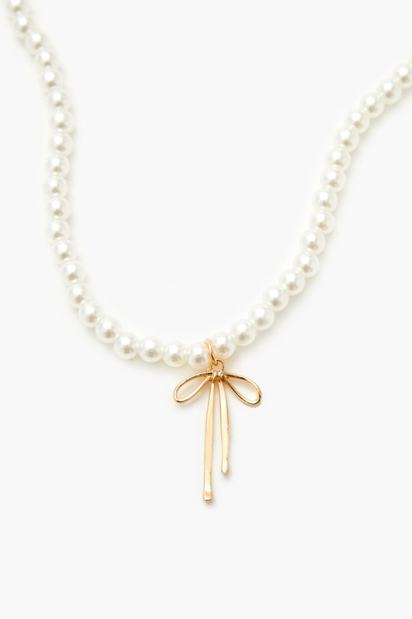 Forever 21 Faux Pearl Bow Pendant Necklace
