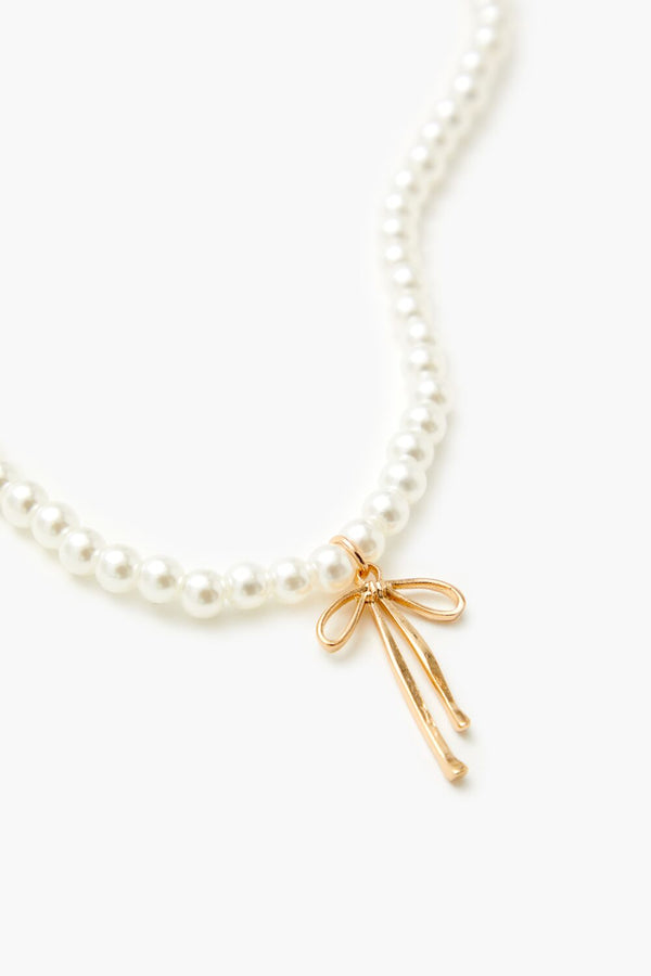 Forever 21 Faux Pearl Bow Pendant Necklace