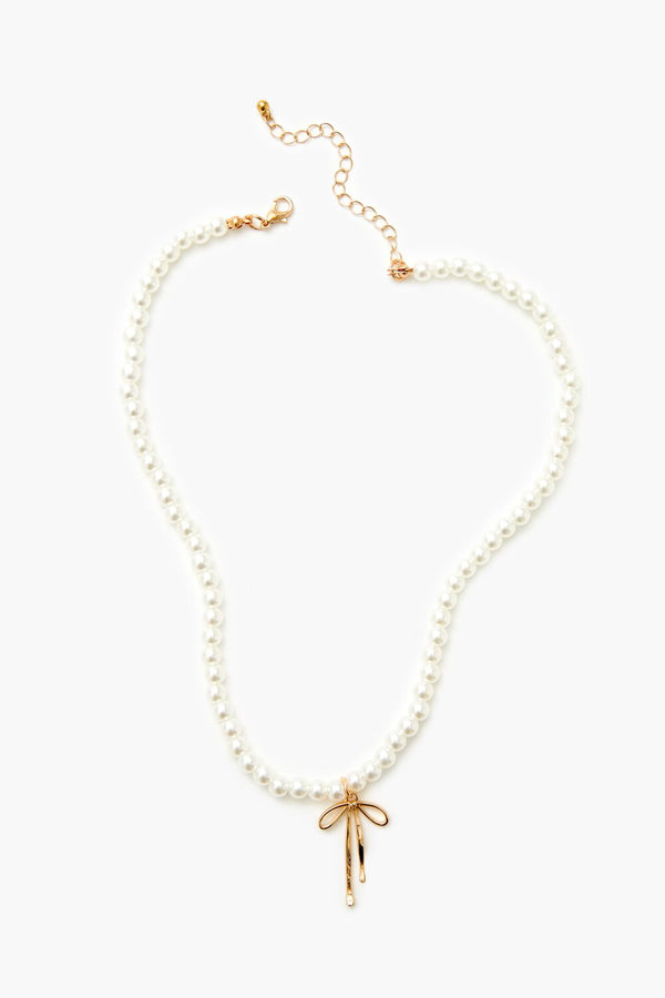 forever 21 Faux Pearl Bow Pendant Necklace