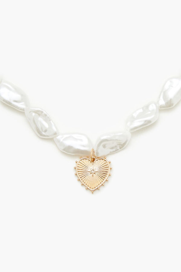 Forever 21 Faux Pearl Heart Charm Necklace