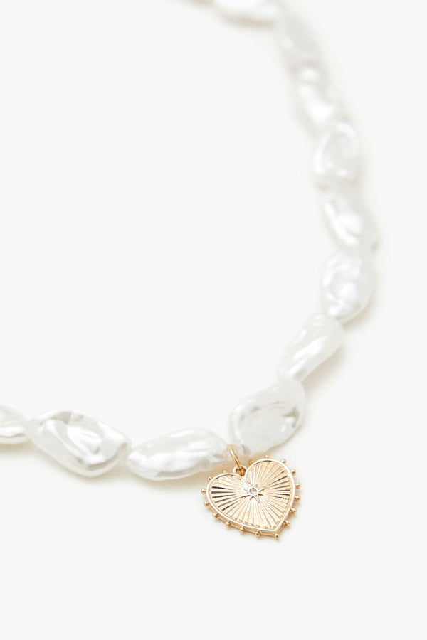 Forever 21 Faux Pearl Heart Charm Necklace