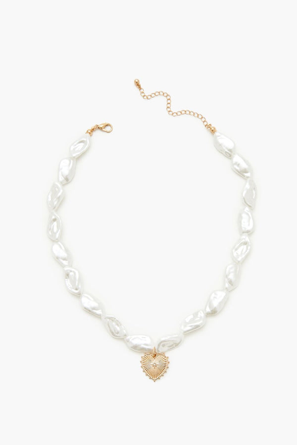 forever 21 Faux Pearl Heart Charm Necklace