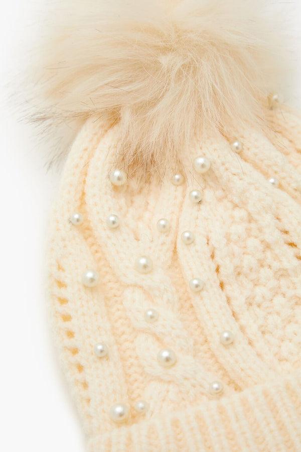 Forever 21 Faux Pearl Pom Pom Beanie