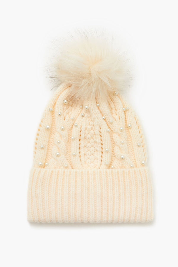 forever 21 Faux Pearl Pom Pom Beanie