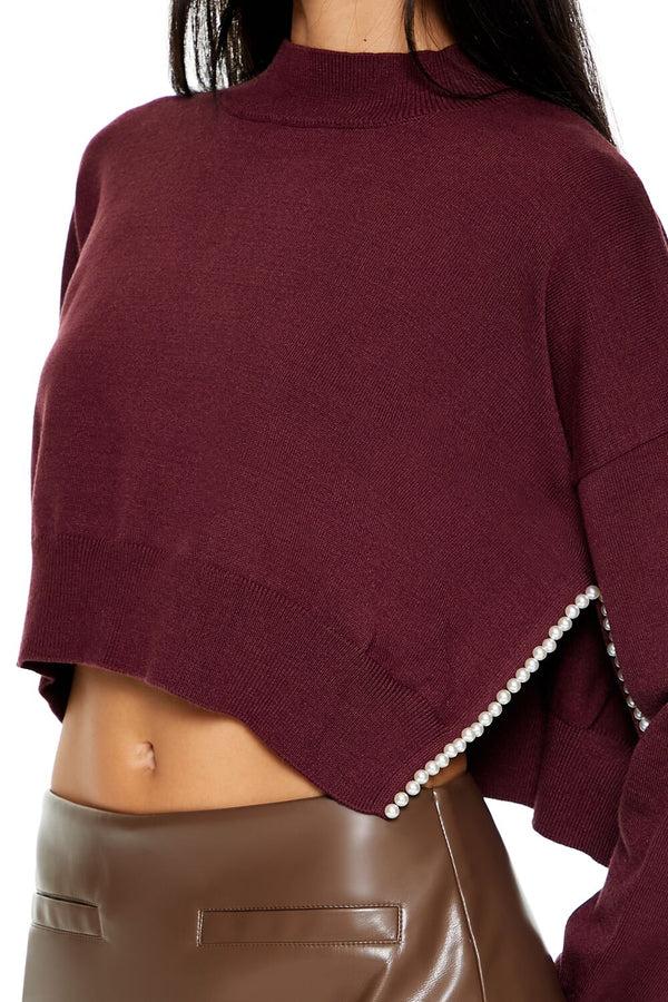 Forever 21 Faux Pearl-Trim Cropped Sweater