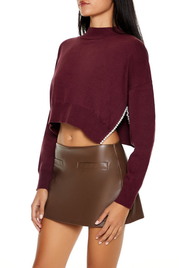 Forever 21 Faux Pearl-Trim Cropped Sweater