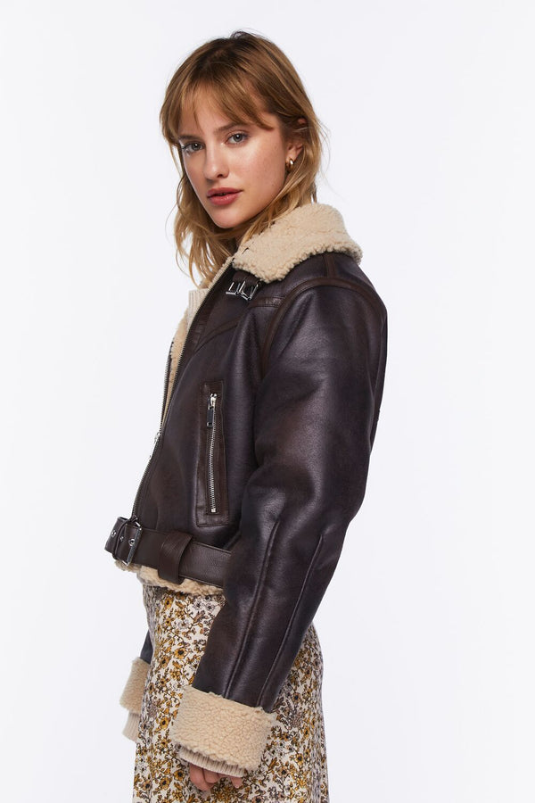 Forever 21 Faux Shearling-Trim Moto Jacket