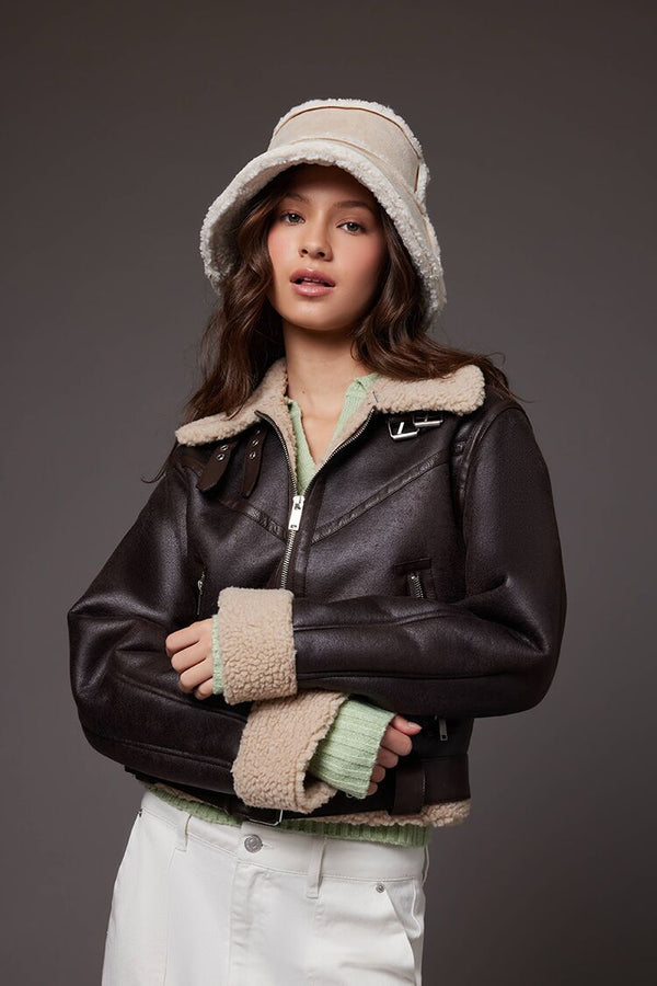 forever 21 Faux Shearling-Trim Moto Jacket