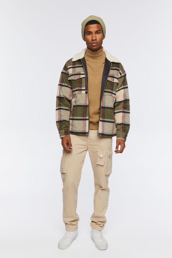 Forever 21 Faux Shearling-Trim Plaid Jacket