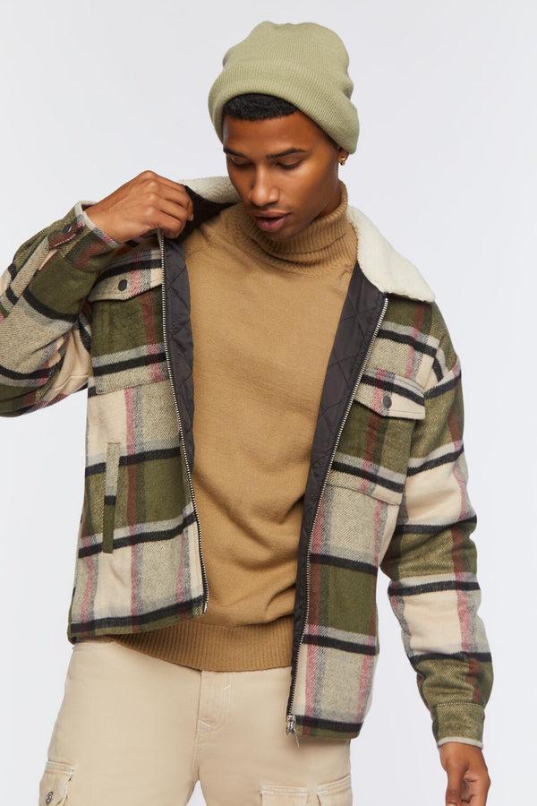 forever 21 Faux Shearling-Trim Plaid Jacket