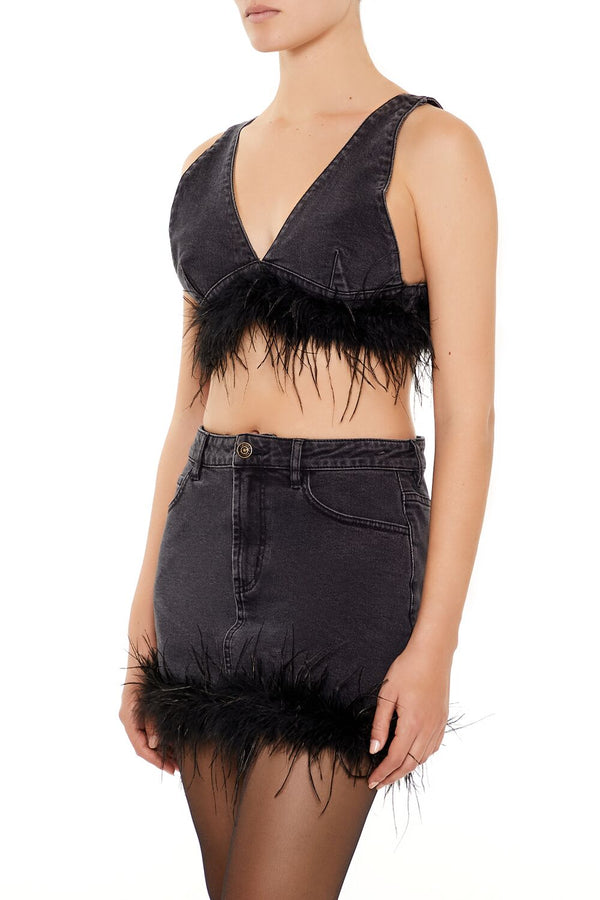 Forever 21 Feather-Trim Denim Bralette