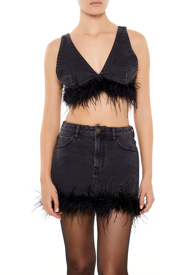 forever 21 Feather-Trim Denim Bralette