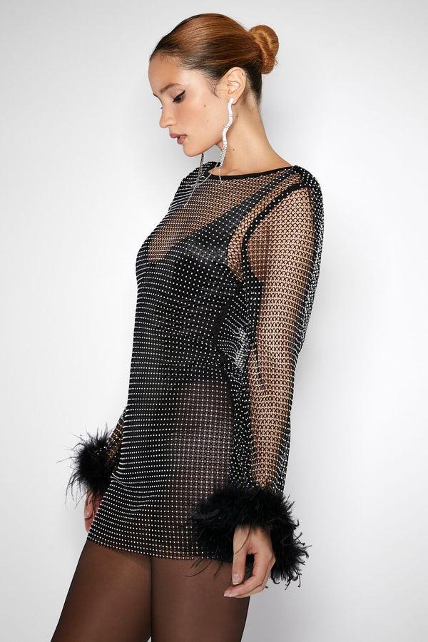 Forever 21 Feather-Trim Mini Chain Dress