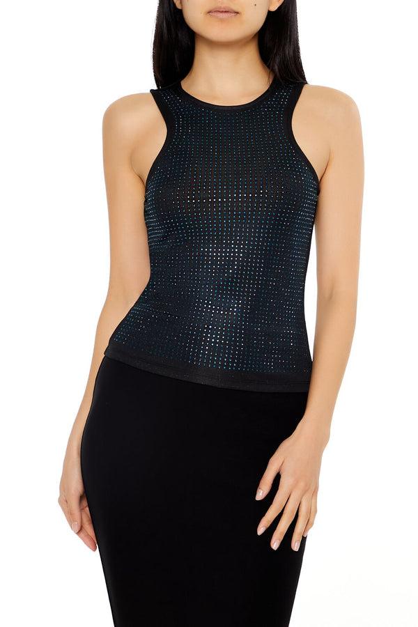 forever 21 Fitted Rhinestone Mesh Tank Top