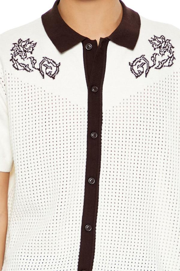 Forever 21 Floral Embroidered Crochet Shirt