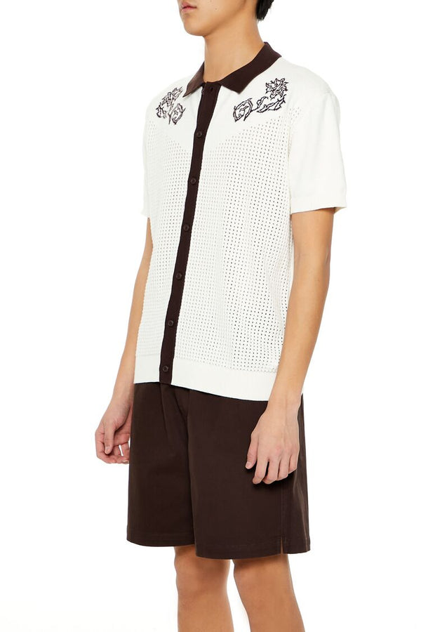 Forever 21 Floral Embroidered Crochet Shirt