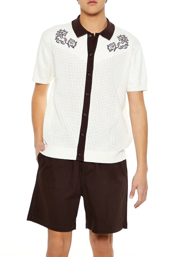 forever 21 Floral Embroidered Crochet Shirt