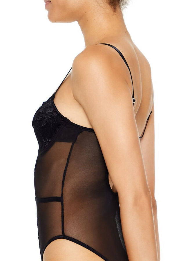 Forever 21 Floral Lace Mesh Lingerie Bodysuit