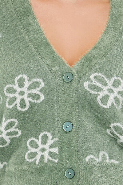 Forever 21 Floral Print Fuzzy Cardigan Sweater
