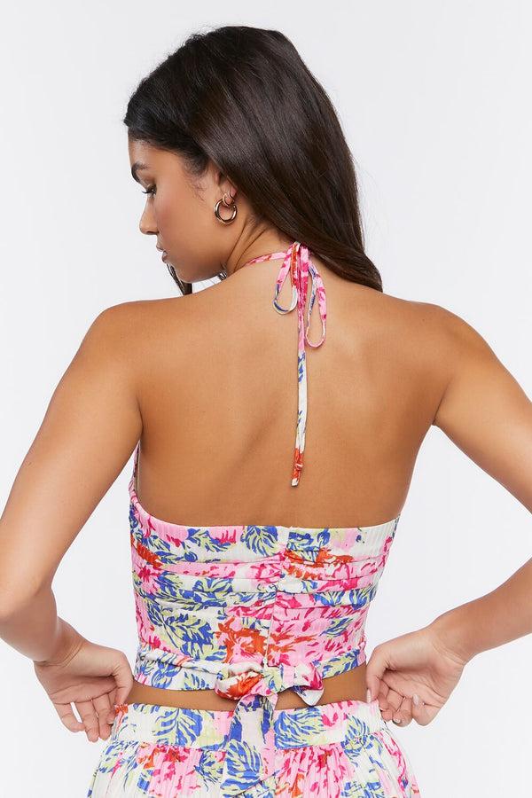 Forever 21 Floral Print Halter Crop Top