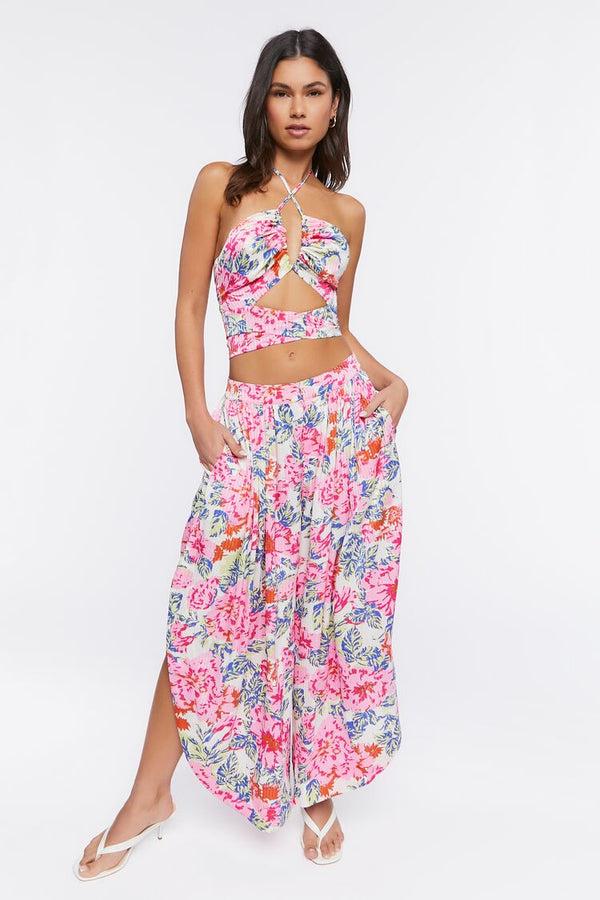 Forever 21 Floral Print Halter Crop Top