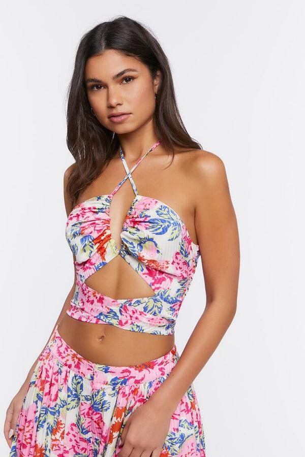 forever 21 Floral Print Halter Crop Top