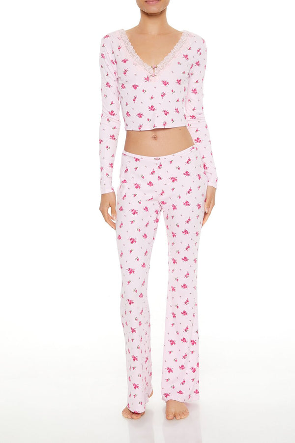 Forever 21 Floral Print Rosette Pajama Top