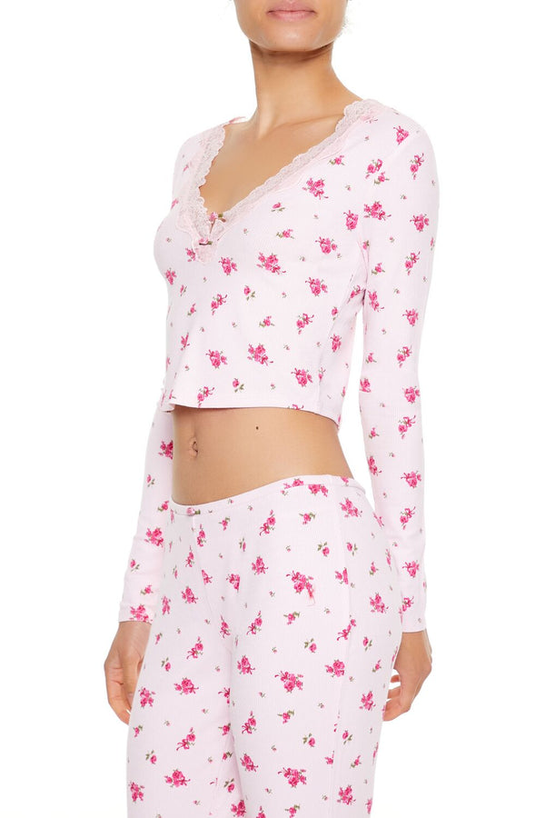 Forever 21 Floral Print Rosette Pajama Top