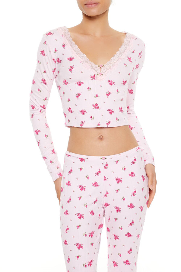 forever 21 Floral Print Rosette Pajama Top