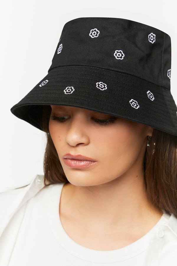 Forever 21 Flower Embroidered Bucket Hat