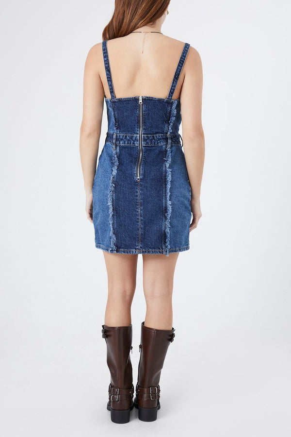 Forever 21 Frayed Colorblock Denim Dress