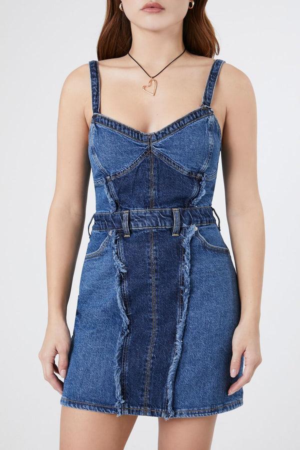 Forever 21 Frayed Colorblock Denim Dress