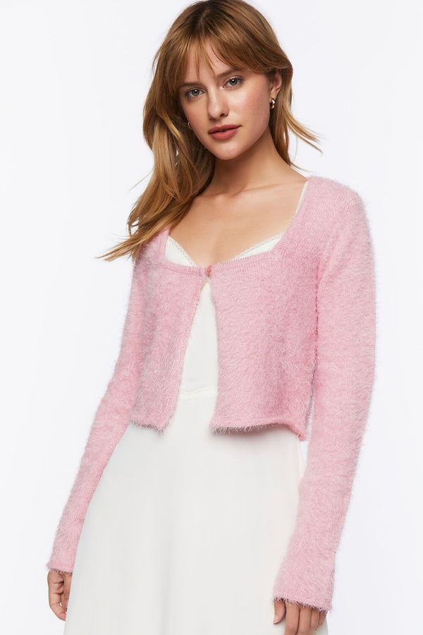 forever 21 Fuzzy Cropped Cardigan Sweater