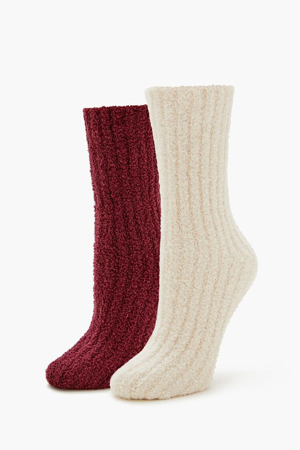 forever 21 Fuzzy Ribbed Knit Crew Socks - 2 pack