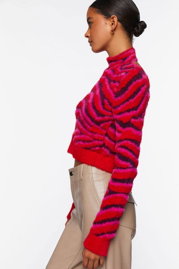 Forever 21 Fuzzy Zebra Print Cutout Sweater