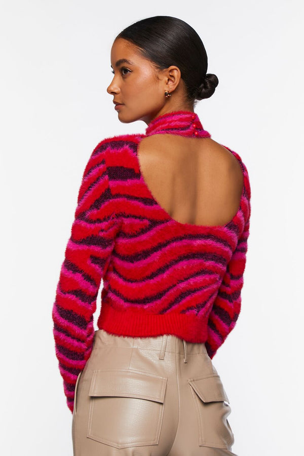 Forever 21 Fuzzy Zebra Print Cutout Sweater