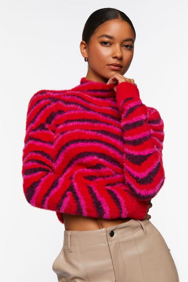 forever 21 Fuzzy Zebra Print Cutout Sweater
