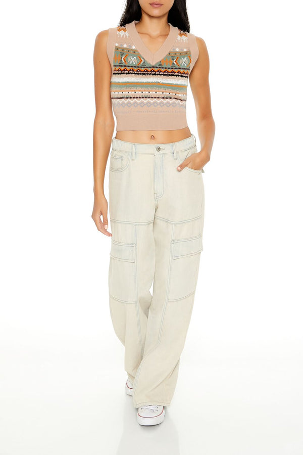 Forever 21 Geo Print Cropped Sweater Vest