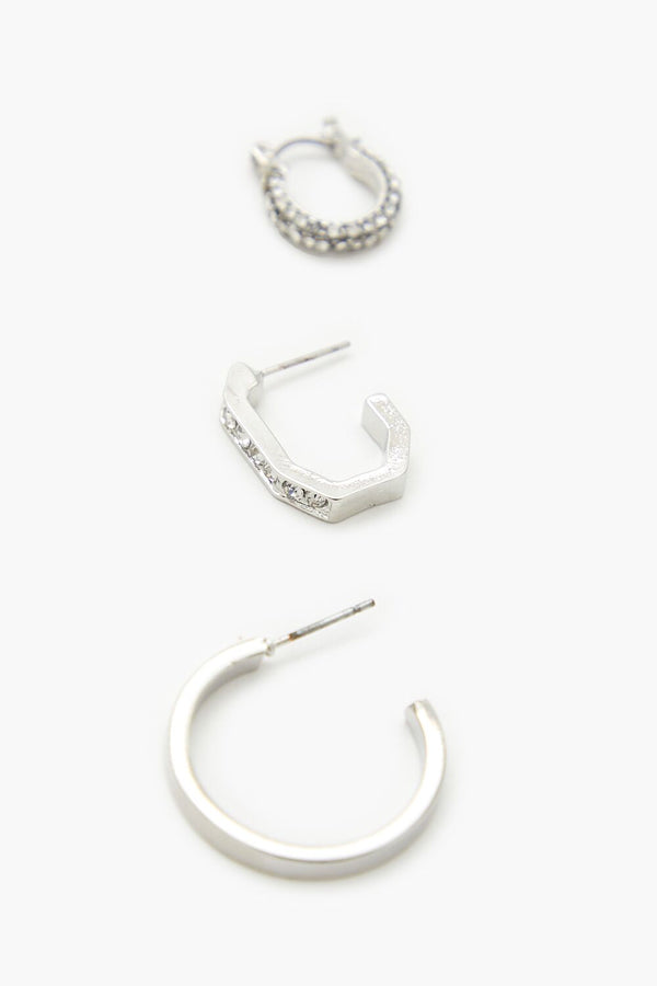 Forever 21 Geo Rhinestone Hoop Earring Set