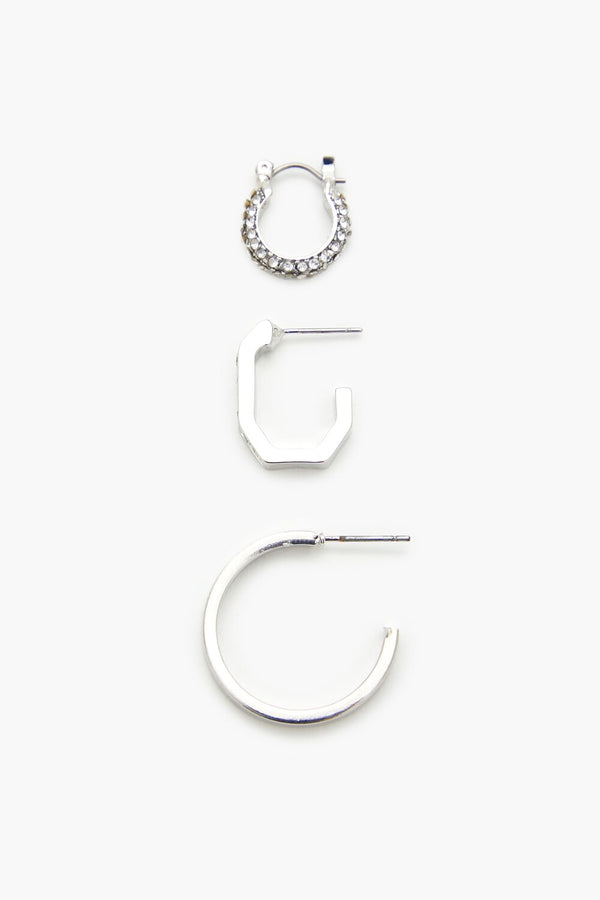 forever 21 Geo Rhinestone Hoop Earring Set