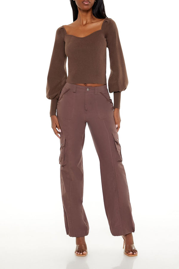 Forever 21 Gigot-Sleeve Sweater-Knit Crop Top