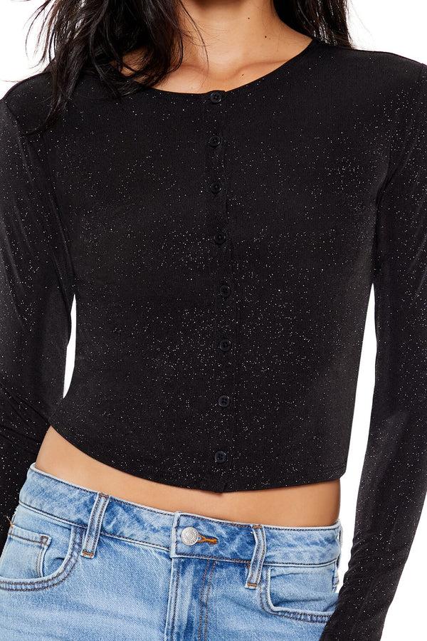 Forever 21 Glitter Knit Button-Up Crop Top