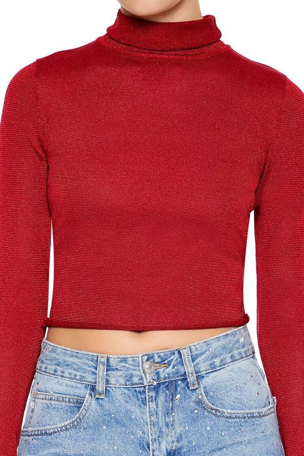 Forever 21 Glitter Knit Turtleneck Crop Top